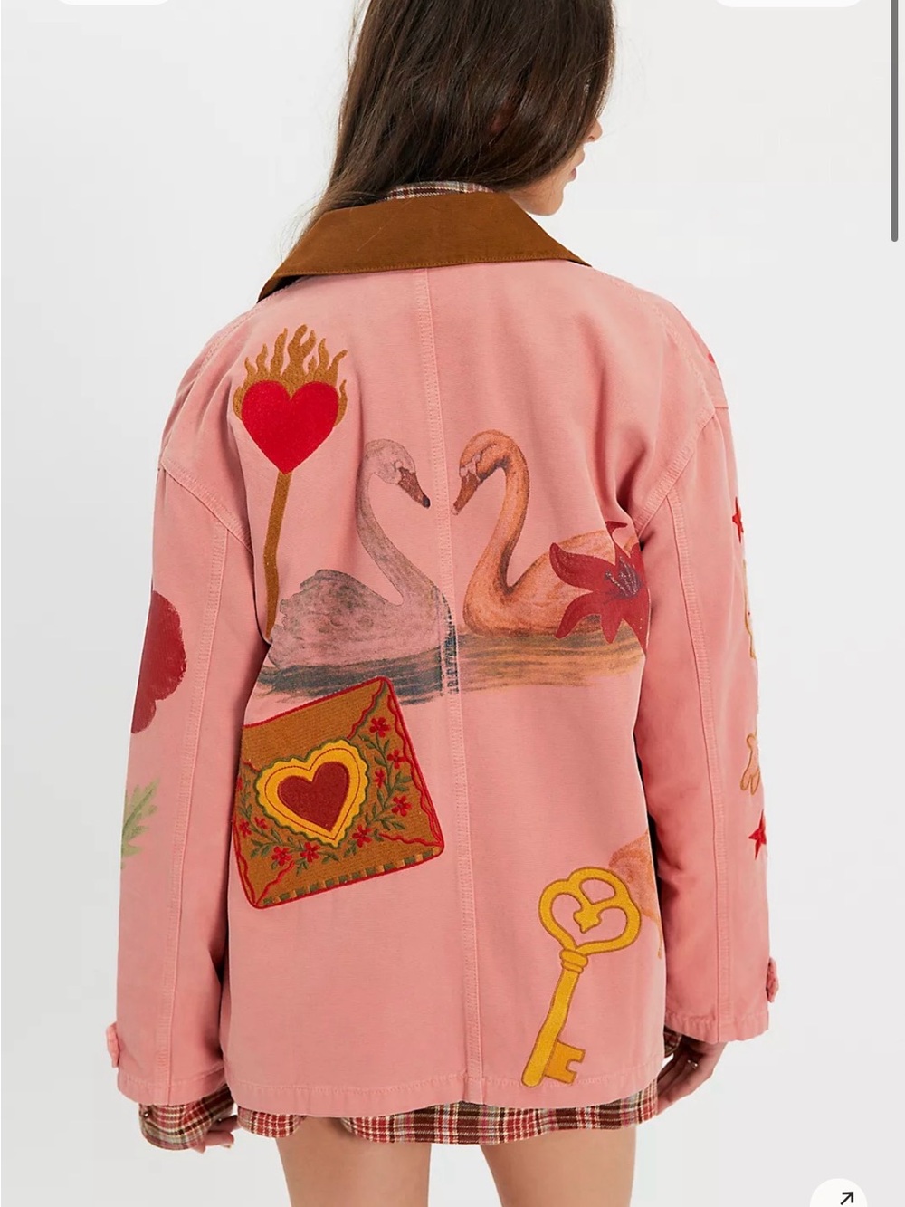Free People Pink Embroidered Cherry & Floral Utility Jacket - Picture 2 of 3